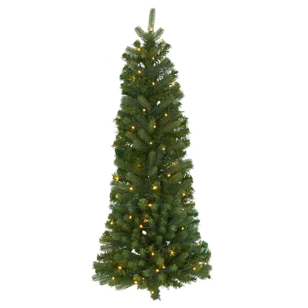 Nearly Natural 4' Flat Back Wall Hanging Artificial Christmas Tree with 50 Clear LED Lights