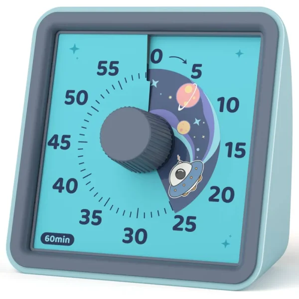LIORQUE 60 Minute Visual Timer for Kids, Visual Countdown Timer Clock Kids Timer for Classroom Teaching Cooking, Pomodoro Timer with 'Space Ship' Pat