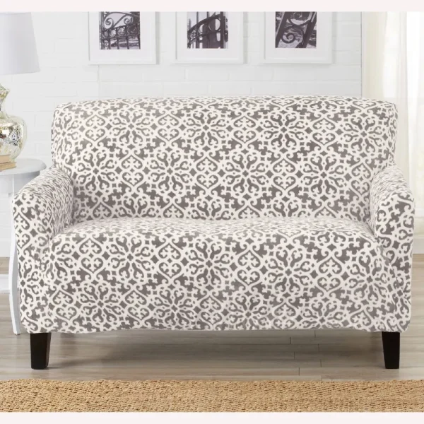 Great Bay Home Stretch Velvet-Plush Washable Loveseat Slipcover (Loveseat, Wild Dove Grey - Snowflake)