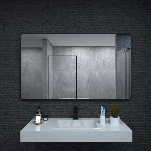60 in. W x 36 in. H Rectangular Framed Wall Bathroom Vanity Mirror in Matte Black