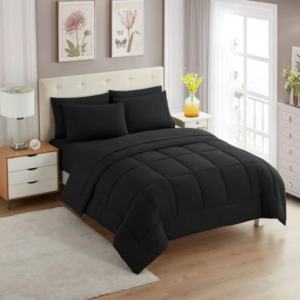 Sweet Home Collection Bed-in-a-Bag Solid Color Comforter & Sheet Set Twin Black 7 Piece
