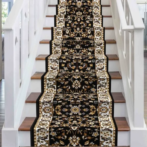 runrug Persian Black Stair Carpet Runner - Width: 2 Foot