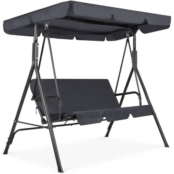 Best Choice Products 2-Person Outdoor Large Convertible Canopy Swing Glider Lounge Chair w/ Removable Cushions - Gray