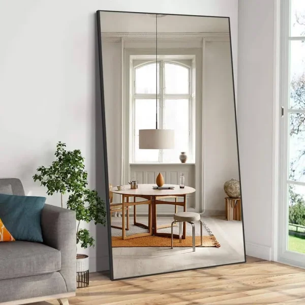 GOGEXX 32 in. W x 70.8 in. H Oversized Black Metal Modern Classic Full Length Standing Mirror Framed Rectangle Mirror