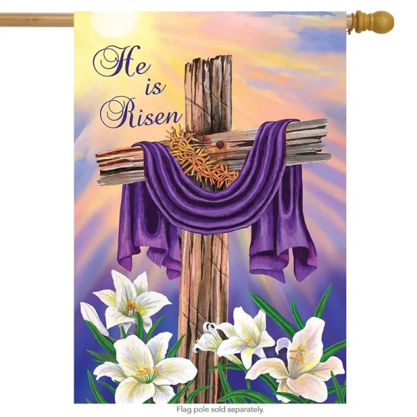 Briarwood Lane Easter Cross House Flag Religious Holiday He Is Risen 28" x 40"