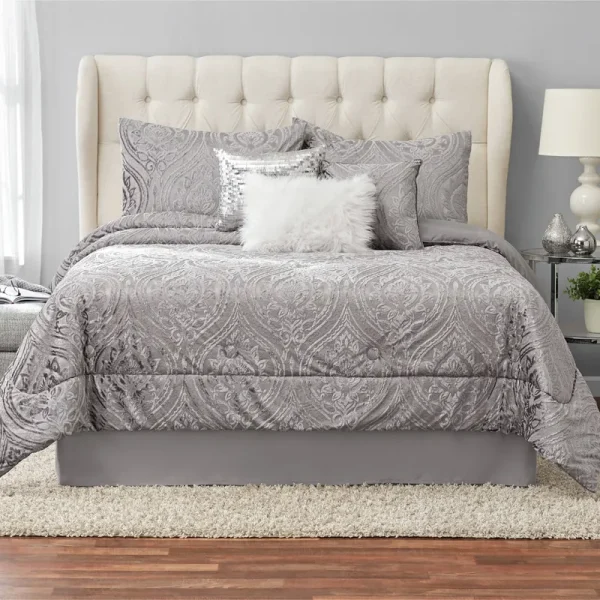 Mainstays Cougar 7-Piece Grey Abstract Woven Comforter Set, Full/Queen
