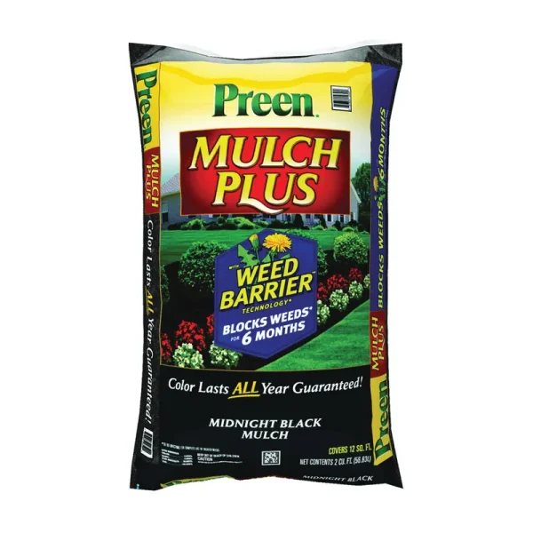 Preen 95456138 Mulch Plus with Barrier Weed Midnight Black 2 Cu. ft.