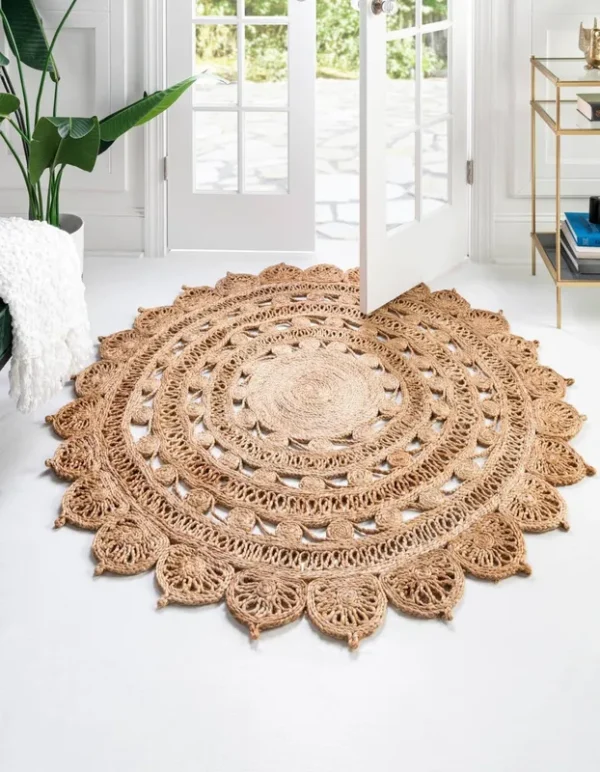 Unique Loom Braided Jute 2 ft Round Natural Abstract, Floral Area Rug