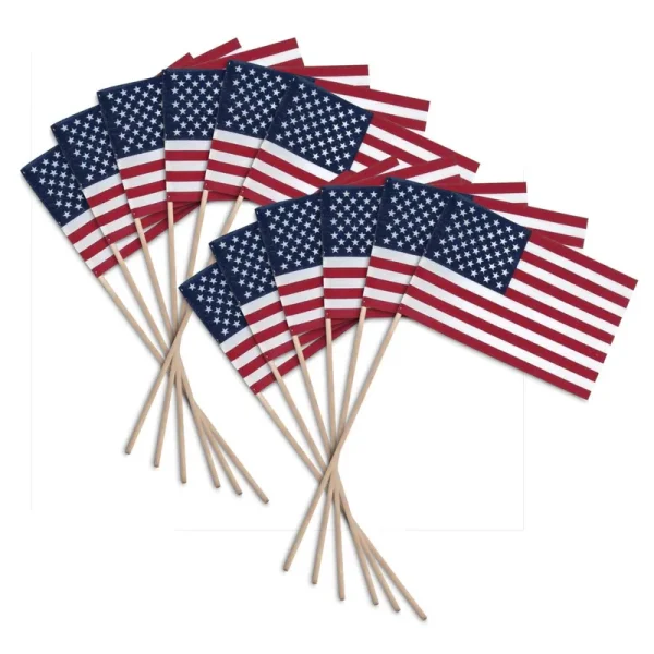 Super Tough US Stick Flag 8" x 12" Economy - Wood Stick - No Spear Tip - 12 Pk