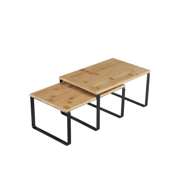 SONGMICS Cabinet Shelf Organizers Set of 2 Kitchen Counter Shelves Metal and Bamboo Black and Natural