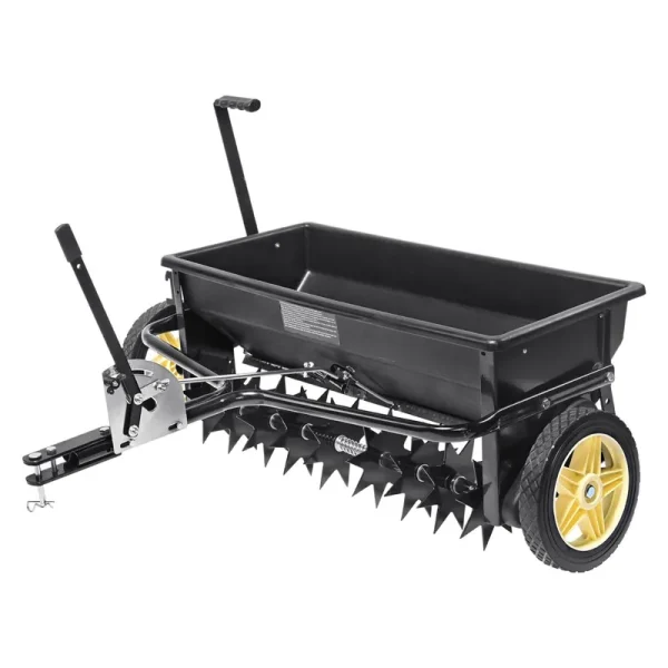 VEVOR Broadcast Spreader 100 lb Tow Behind Poly Drop Spreader with 10" Wheels Steel Spike Aerator Fertilizer Spreader Garden Seeder and Salt