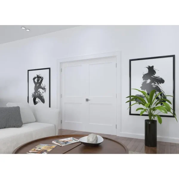 Gauss Pre-Hung Interior Solid Core French Door Double Panel Primed White with Hing Reso Hardware Finish: Oil Rubbed Bronze, Size: 56" x 80"