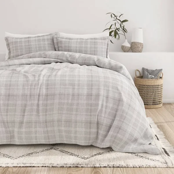 Home Spun Premium Ultra Soft Thatch Pattern 3-Piece Duvet Cover King Set - Gray