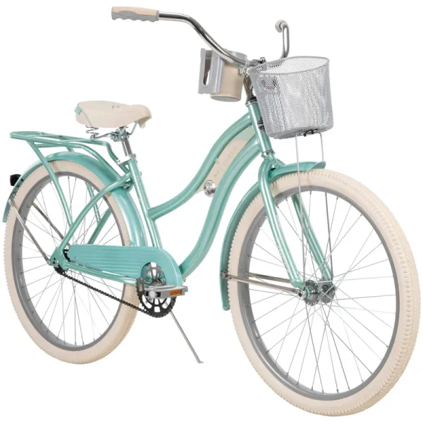 26 In. Nel Lusso Women's Classic Beach Cruiser Bike. Mint Green