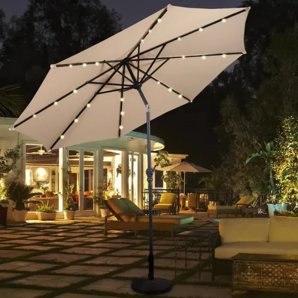 Costway 10ft Patio Solar Umbrella LED Patio Market Steel Tilt w/ Crank (Burgundy)