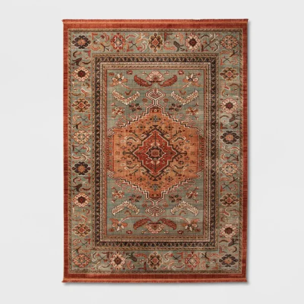 7'x10' Floral Woven Accent Rug Rust/Green - Threshold