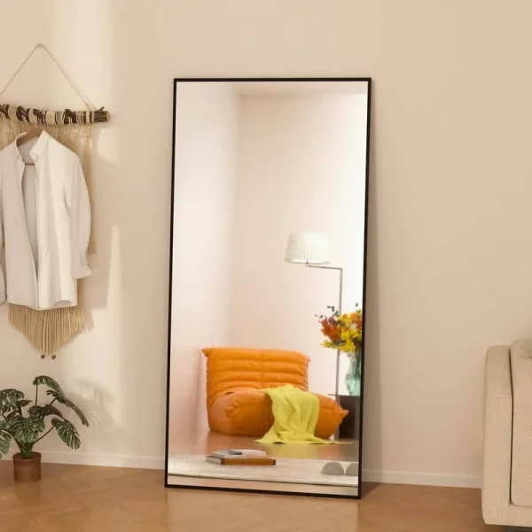 22 in. W x 65 in. H Oversized Rectangle Full Length Mirror Framed Black Wall Mounted/Standing Mirror Large Floor Mirror