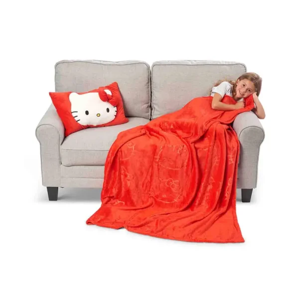Sanrio Pillow Pocket Throw Set: Hello Kitty Hello Red