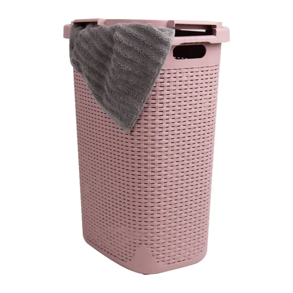 Mind Reader 60 Liter Hinged Lid Slim Laundry Hamper, Pink, Basket