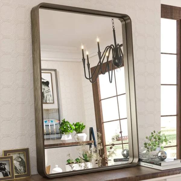 Tyro Bathroom Decorative Home Decor Corner Hangs Accent Mirror Latitude Run Finish: Bronze, Size: 24" x 36"