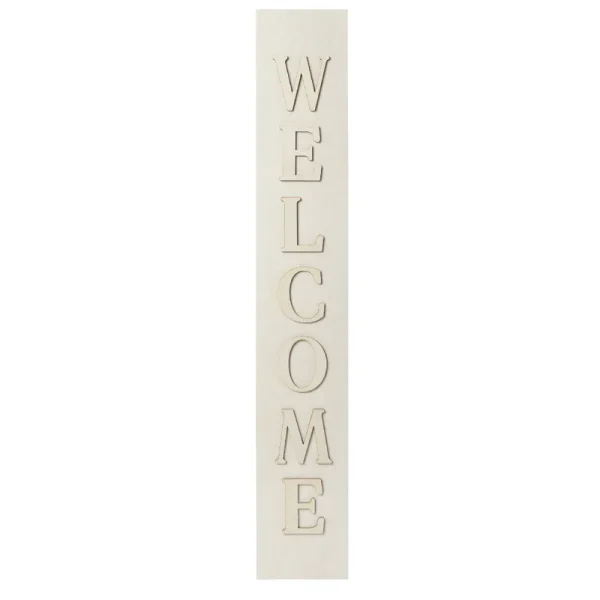 Plaid Unpainted Wood Surfaces Porch Sign with Layered Letters, Welcome, Beige