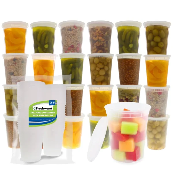 Freshware 24-Pack 32 oz Plastic Food Storage Containers with Lids