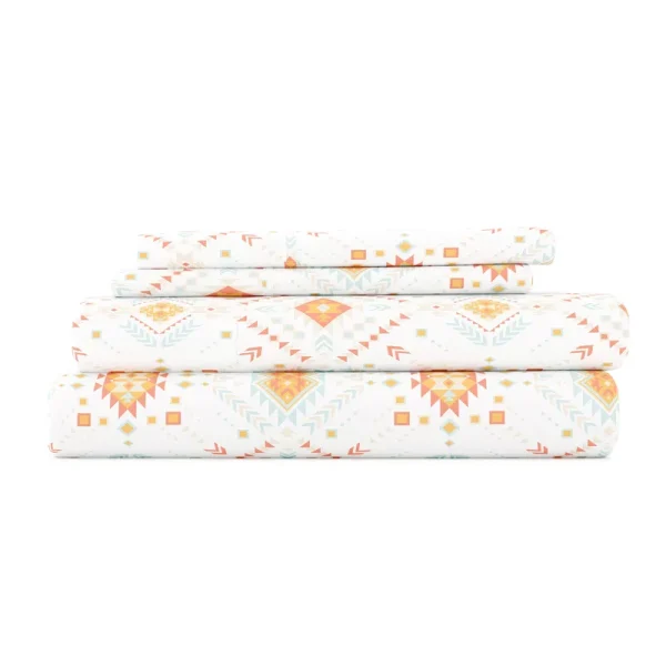 ienjoy Home Aztec Dreams Patterned 4-Piece Sheet Set, Coral, King