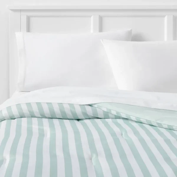 Twin/Twin Extra Long Microfiber Reversible Stripe Comforter Mint Green - Room Essentials
