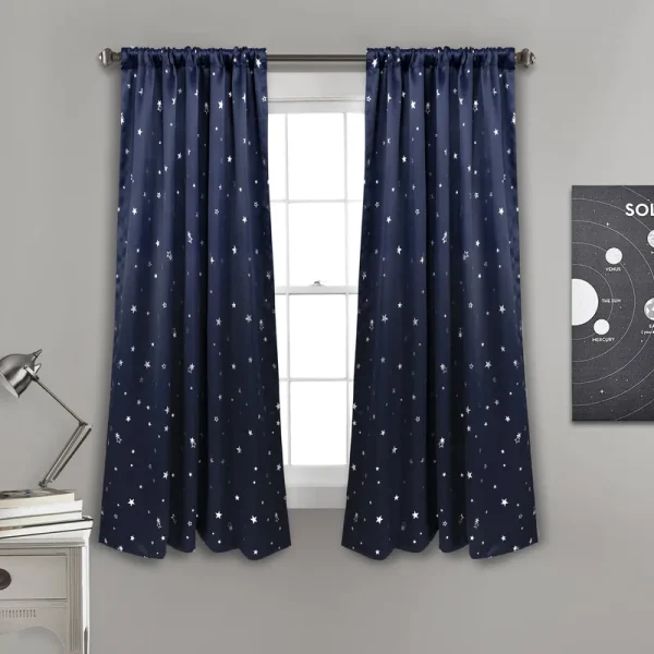 Lush Decor Star Blackout Window Curtain Panel - Navy - Size:52"x63"