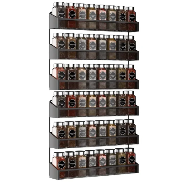 2 Pack Spice Rack Organizer 3 Tier Counter-Top Stand or Wall Mounted Storage Rack Hanging Shelf for Kitchen Cabinet-Black