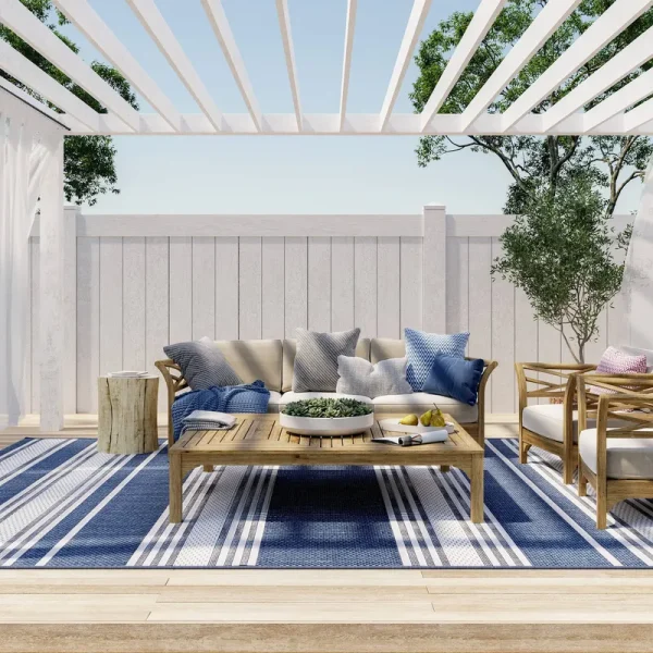Lauren Liess Romy Striped Indoor/Outdoor Area Rug - 9' 6" x 12' - Navy