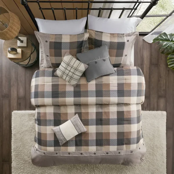 Madison Park Ridge Queen Neutral 7 Piece Herringbone Comforter Set