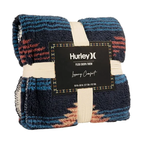 Hurley Printed Sherpa Throw Blanket - Blue - One Size