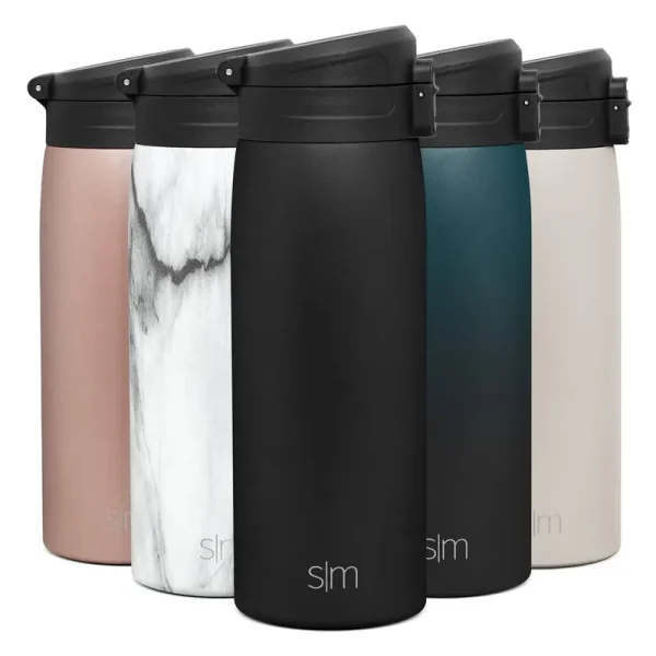 Simple Modern Kona Thermos Insulated Travel Mug with Flip Lid -Stainless Steel Coffee Cup Tumbler, 16oz, Midnight Black