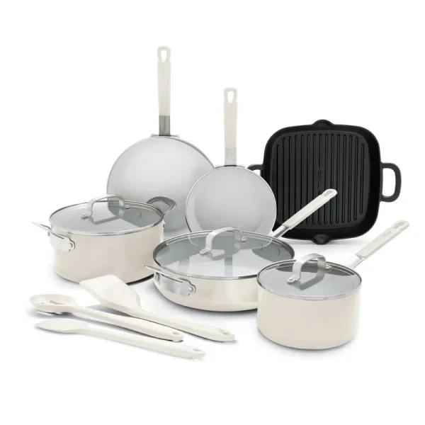 Greenpan Bobby Flay Aluminum Ceramic Nonstick 12 Piece Set, Cream White