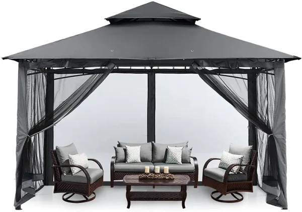MASTERCANOPY Outdoor Garden Gazebo for Patios with Stable Steel Frame and Netting Walls (8X8,Dark Gray)