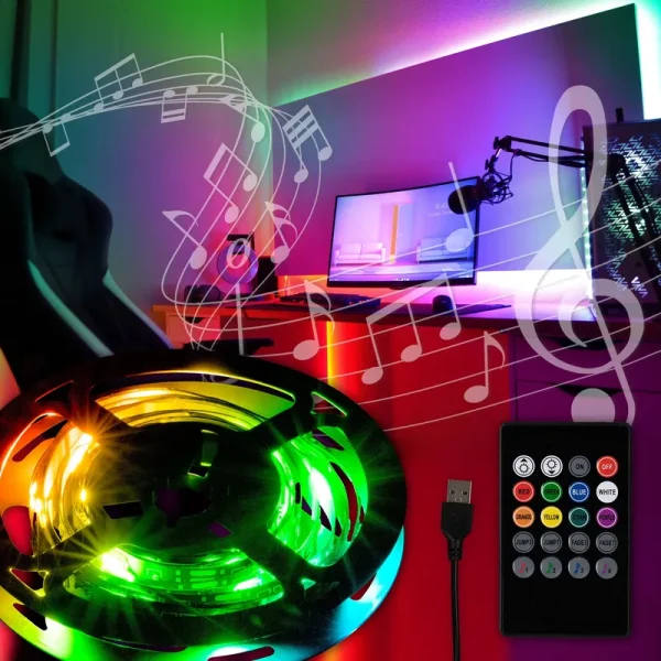 Great Value USB Powered 6.5ft Sound Reactive Color Changing Tape Light for Indoor Use