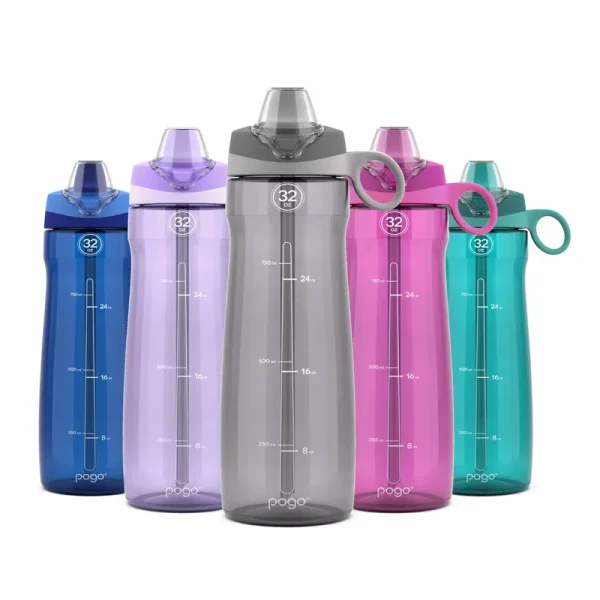 Pogo Tritan Water Bottle with Soft Straw Grey 32 oz