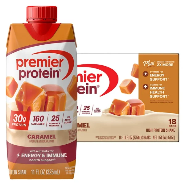 Premier 30g Protein PLUS Energy and Immune Support Shakes, Caramel, 11 Fl Oz, 18 - Pack