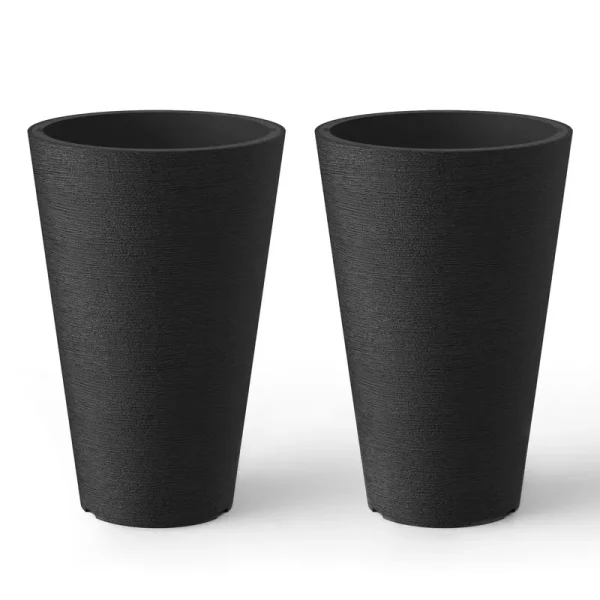 Kante Tall Round Planter Set of 2, 15 inch Tall Decorative Planter Pots for Outdoor Indoor Garden Patio Front Porch (Black)