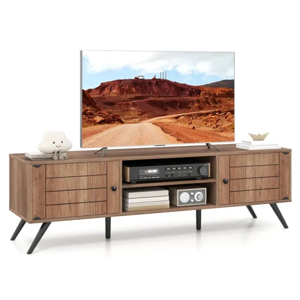 Tangkula 2-Door TV Stand for TVs up to 65 Inch with Open Shelves