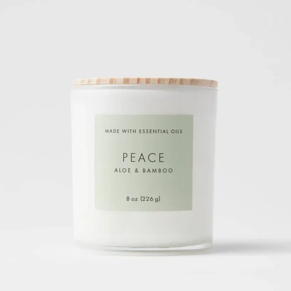8oz Wood Lidded Glass Wellness Peace Candle - Threshold