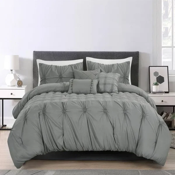 7-Piece Gray Microfiber Seersucker Queen Comforter Set