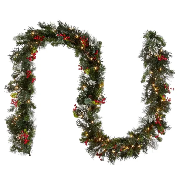 National Tree Wintry Pine Garland with Clear Lights 9'