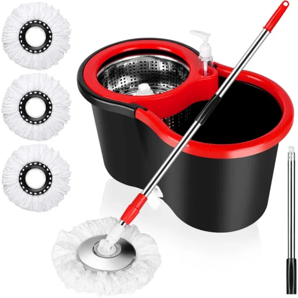 Coofel Spin Mop and Bucket with Wringer Set, 360�� Spinning Mop Bucket System with 3 Microfiber Mop Replacement Heads and 61" Stainless Steel