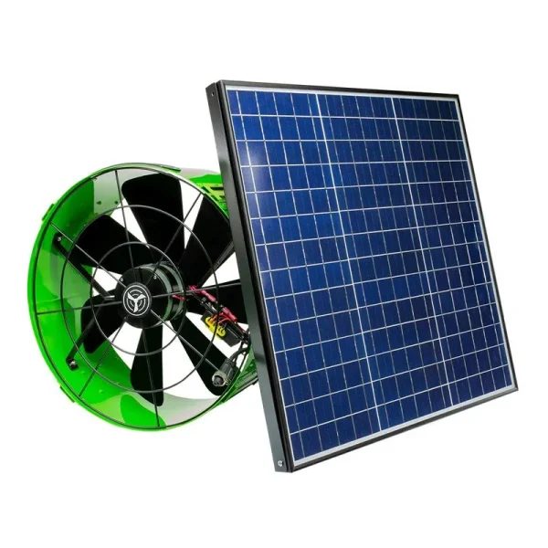 QuietCool Solar Attic Gable Fan, 120V, 1320 CFM, Green, 14" Diameter