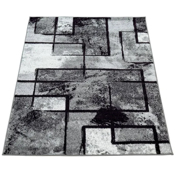 Modern Black-White Area Rug with Abstract Paint Effect - 4'7" x 6'7"
