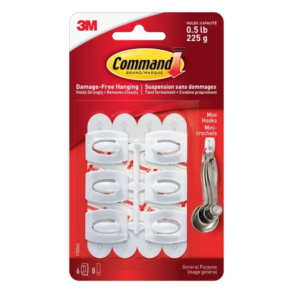 3M Command Hooks, 7/16" - 6 pack