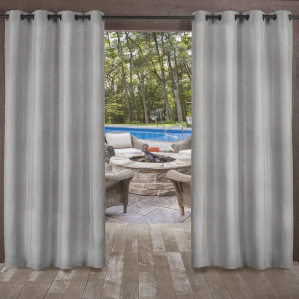 Exclusive Home Biscayne Indoor/Outdoor Two Tone Textured Grommet Top Curtain Panel Pair Silver 54X96