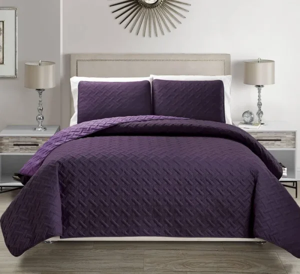 KingLinen Embossed Purple Reversible Bedspread/Quilt Set Twin